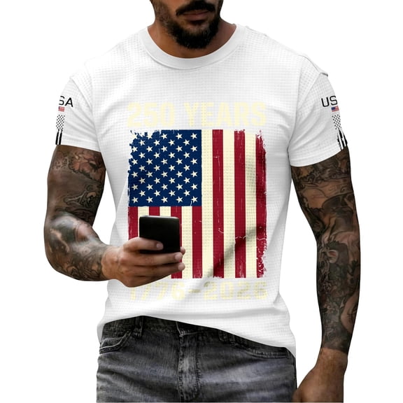 oqasdz T Shirts for Man US National Flag Graphic Comfort Crewneck Tee for 250 Years Birthday Celebration 4th of July Patriotic T Shirt