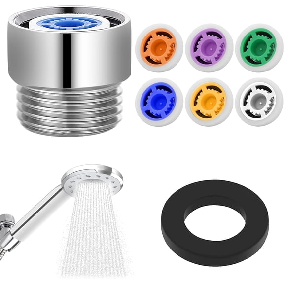 7 Water Restrictor for Shower Head, Shower Flow Pressre Reducer Limiter Set Water Flow Saver Adapter Shower Head Flow Restrictor for Fixed and Handheld Shower Head1.2/1.5/1.8/2/ 2.2/2.5 GPM