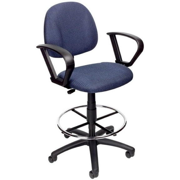 Bowery Hill Contemporary Fabric Drafting Stool with Loop Arms in Blue