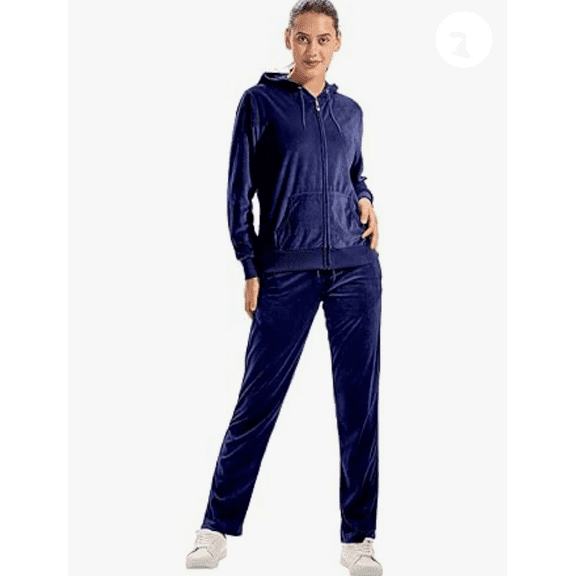 Women's 2 Piece Solid Velvet Tracksuit Set Full Zip-up Hooded Sweatshirts & Pants Set