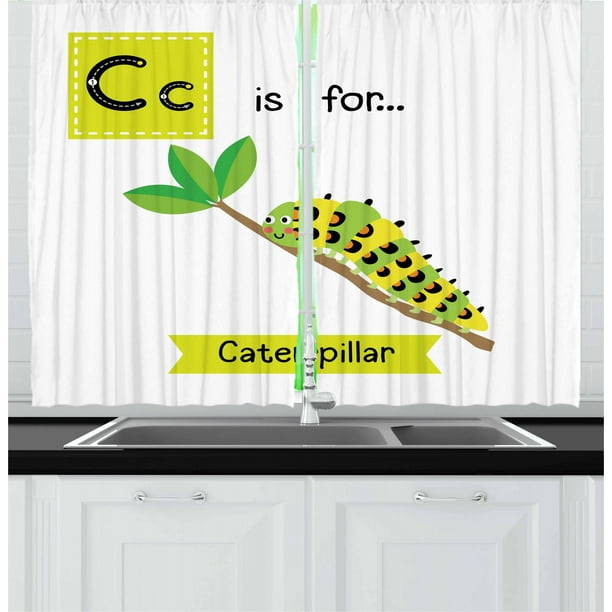Caterpillar Curtains 2 Panels Set Children Zoo Alphabet Design With Caterpillar On A Branch Educational Window Drapes For Living Room Bedroom 55w X 39l Inches Green Apple Green By Ambesonne Walmart Com
