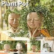 2021 EDD Simple Face Flower Pot Head Planter Pot Succulent Planter Cute Resin Cactus Planter with Drainage Hole Closed Eyes Style A