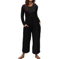 thumbnail image 1 of GYUJNB Combinaison pour Femmes Combinaison Unie à Col Rond pour Femmes avec Taille à Nouer et Poches Combinaison une Pièce pour Femmes, Noir, TP, 1 of 4
