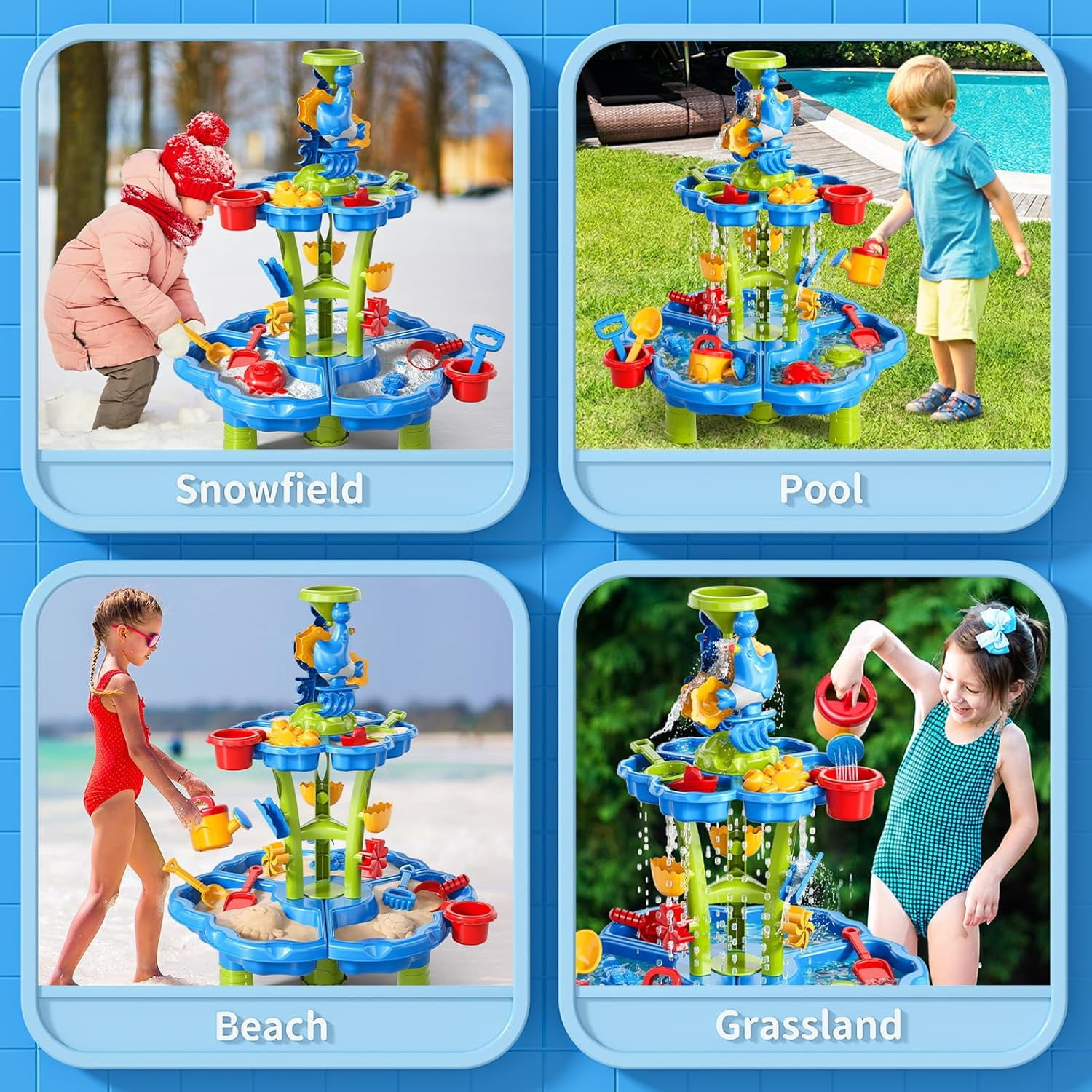 3 in 1 Water Table for Toddlers 1-3 3-5 4-8, Summer Outdoor Beach Outside Backyard Activity Sensory Kids Sand and Water Table, Birthday Party Gifts for Kids Boys and Girls Ages 3 4 5 6 7 8