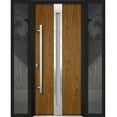 thumbnail image 3 of Front Exterior Prehung Steel Door / Deux 1744 Natural Oak / 2 Side Exterior Black Windows / Stainless Inserts Single Modern Painted-W14+36+14" x H80"-Right-hand Inswing, 3 of 4