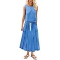 thumbnail image 1 of Conjunto de falda de algodón de 2 piezas, sin mangas, drapeada, para mujer, 1 of 5