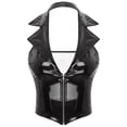 thumbnail image 3 of Alvivi Womens Wet Look Patent Leather Slim Fit Vest Tops Halter V-Neck Tuxedo Waistcoat Clubwear Black 3XL, 3 of 7