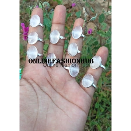 Rose Quartz Gemstone 925 Sterling Silver Plated Handmade Ring 10 Pcs