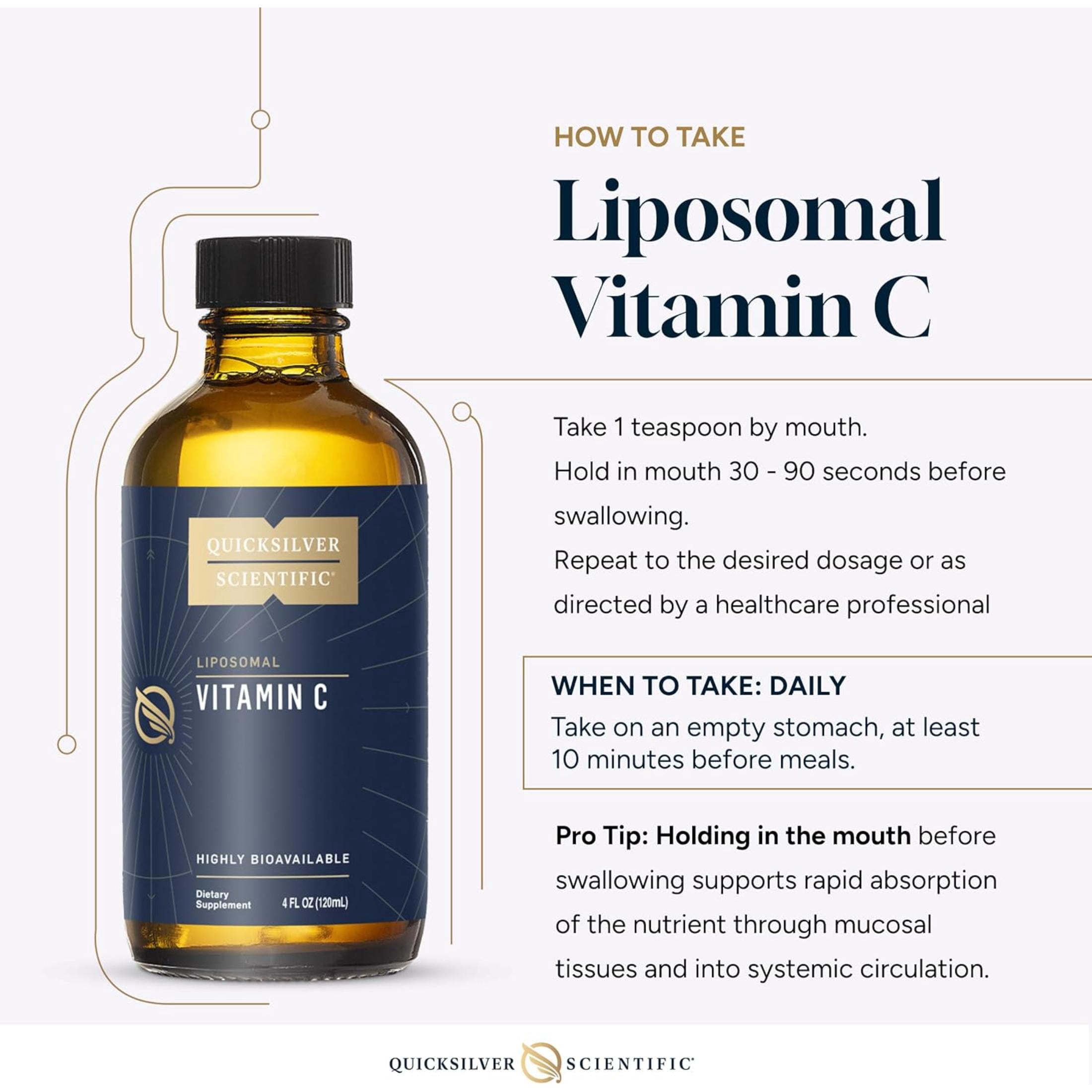 Quicksilver Scientific Liposomal Vitamin C - 1000mg Buffered Liquid Vitamin C Supplement - Immune + Antioxidant Support