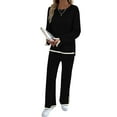 thumbnail image 3 of Womens Two Piece Outfits Casual Long Sleeve Knit Sweater Tops Matching Wide Leg Pants Tracksuit Lounge Sets Black S, 3 of 7