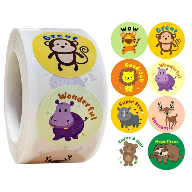 Autocollants de Récompense pour Enfants 1 Po 500 Pcs par Rouleau Design de Dessin Animé Faciles à Transporter Fournitures d'Autocollants d'Incitation pour Enseignants et Mamans