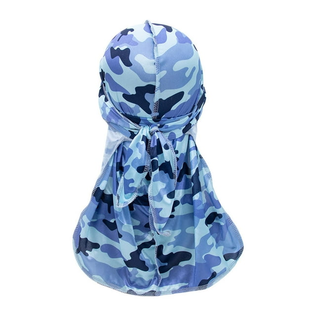 Gorro tipo bandana de seda con diseño de calavera, de cola larga, transpirable y de imitación de seda. Azul
