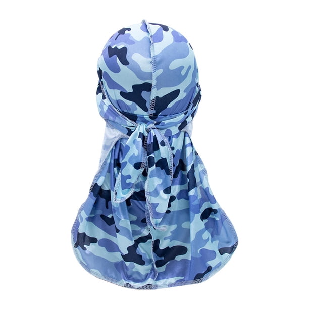 Gorro tipo bandana de seda con diseño de calavera, de cola larga, transpirable y de imitación de seda. Azul