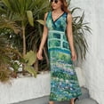 thumbnail image 6 of Water Lilies And Bridge Womens Night Club Maxi Dress V Neck Sleeveless Bohemia Long Dresses, 6 of 9