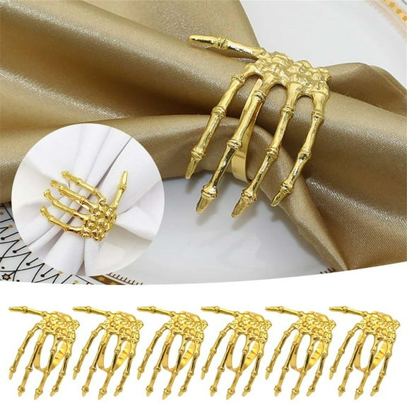 6*Napkin Buckle Clearance! 6Pcs/Set Creative Skeleton Hand Napkin Ring Exquisite Alloy Napkin Holder for Halloween Imitation Gold