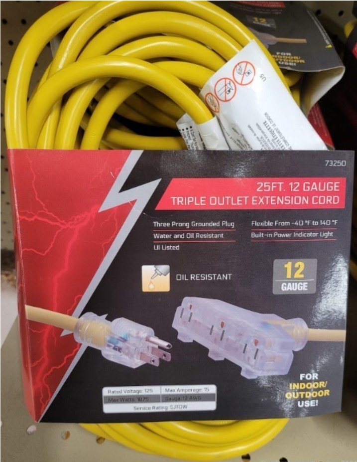 Ultra Performance 12 Gauge 25' Triple Outlet Extension Cord With Light