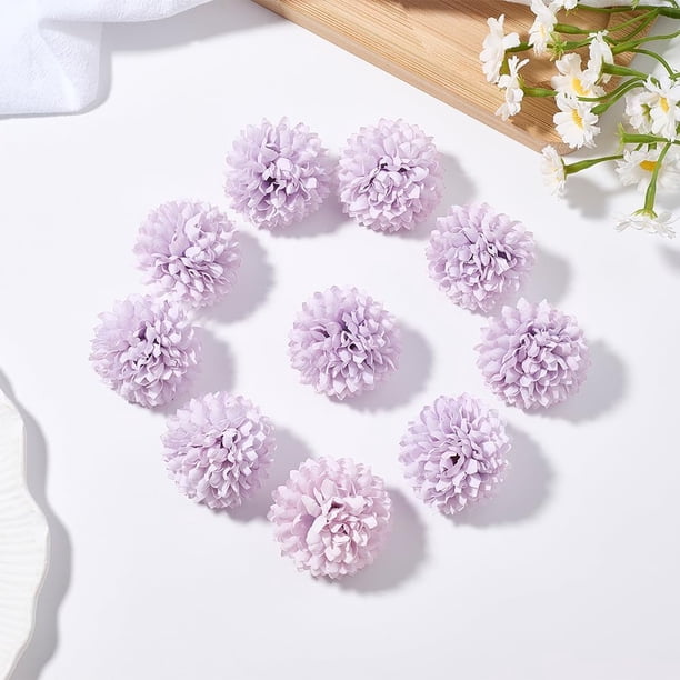 10 piezas de flores artificiales de 40 x 30 mm, crisantemo morado, adornos de flores, ramo de bolas para bodas, fiestas, decoración del hogar y la oficina.
