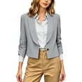 thumbnail image 2 of Business Casual Short Jacket For Women, 3/4 Sleeve Lapel Open Front Blazer With Pockets, Solid Color Cropped Suit Jacket, Professional Work Office Top Gray XL, 2 of 8