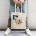 thumbnail image 2 of Stylish Canvas Tote Bag with Orange Green Leaves & White Flowers on Dark Blue Black Background - Perfect for Shopping & Travel, 2 of 4