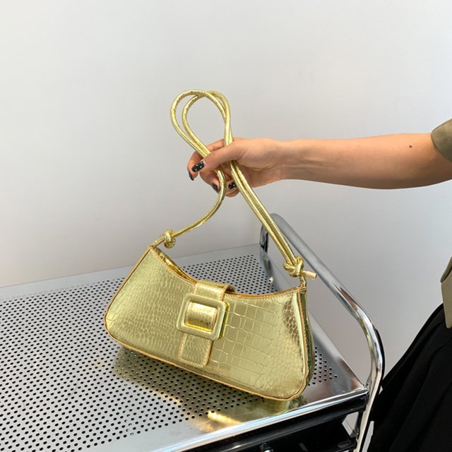Bolso de mujer 2023 Patrón de cocodrilo Moda Bolso de mensajero simple (Oro)