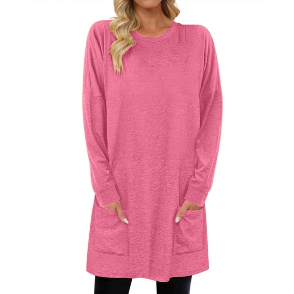 Tumotour Plus Size Pullover Tops for Women's Crew Neck Long Sleeve Tunic Shirts to Wear with Leggings Fall Sweatshirt with Pocket
