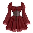 thumbnail image 4 of Rggeeun Halloween Costumes for Women Renaissance Costume Women Corset Dress Square Neck Long Sleeve Gothic Dress Festival Stylish,Red,M, 4 of 5