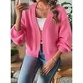 thumbnail image 6 of Womens Cardigan Sweaters Trendy Open Front Long Lantern Sleeve Chunky Knit Sweater Rose Red L, 6 of 9