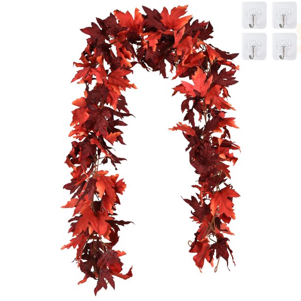 Coolmade 2 Pack 5.9ft Fall Garland Maple Leaf,Hanging Vine Garland Artificial Autumn Foliage