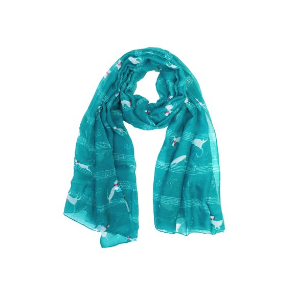 Wrapables® Lightweight Cats and Musical Notes Long Scarf, Teal