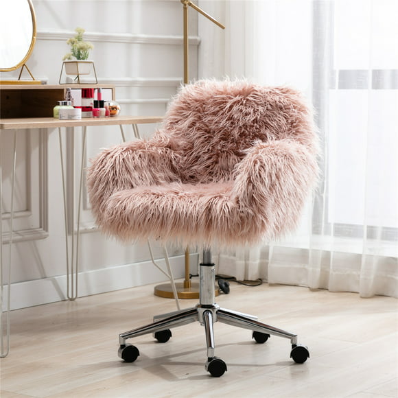 Faux Fur Office Chairs Com, Fluffy Desk Chair No Wheels
