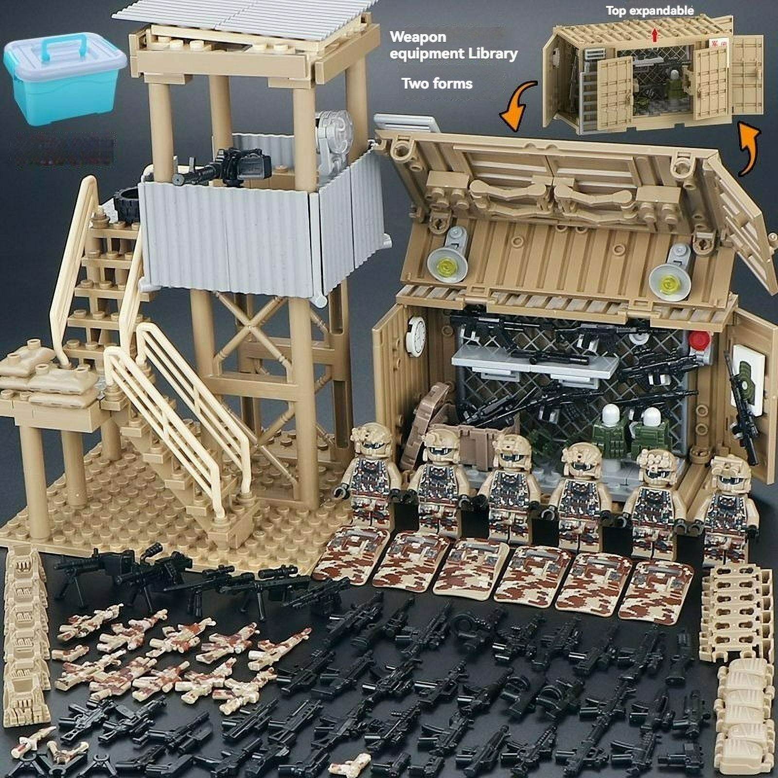 NWJ Military Building Blocks Toy Set - Action Figure Compatible Container Equipment Room, Dormitory & Armory Playset for Kids and Collectors