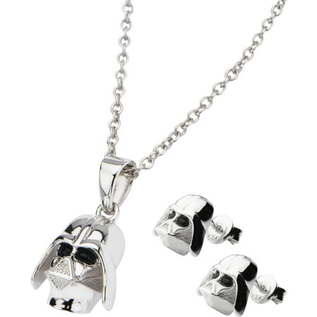 Star Wars Women's 925 Sterling Silver Darth Vader 3D Earrings and Pendant Set, 18 Chain