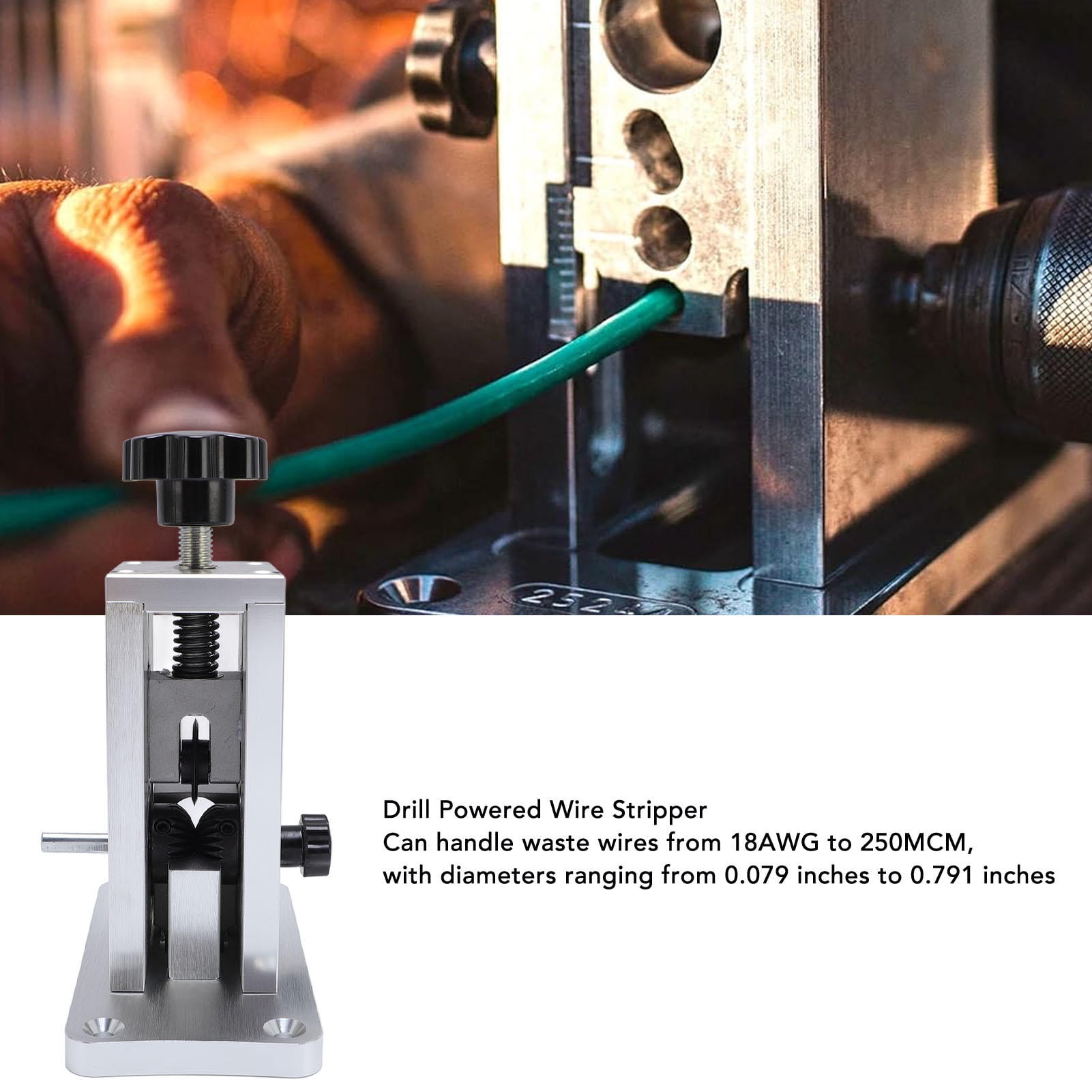 Yajisi Drill‑Powered Wire Stripper – Auto Copper Wire Stripping Machine for 18AWG to 250MCM, Portable Aluminum Alloy Design