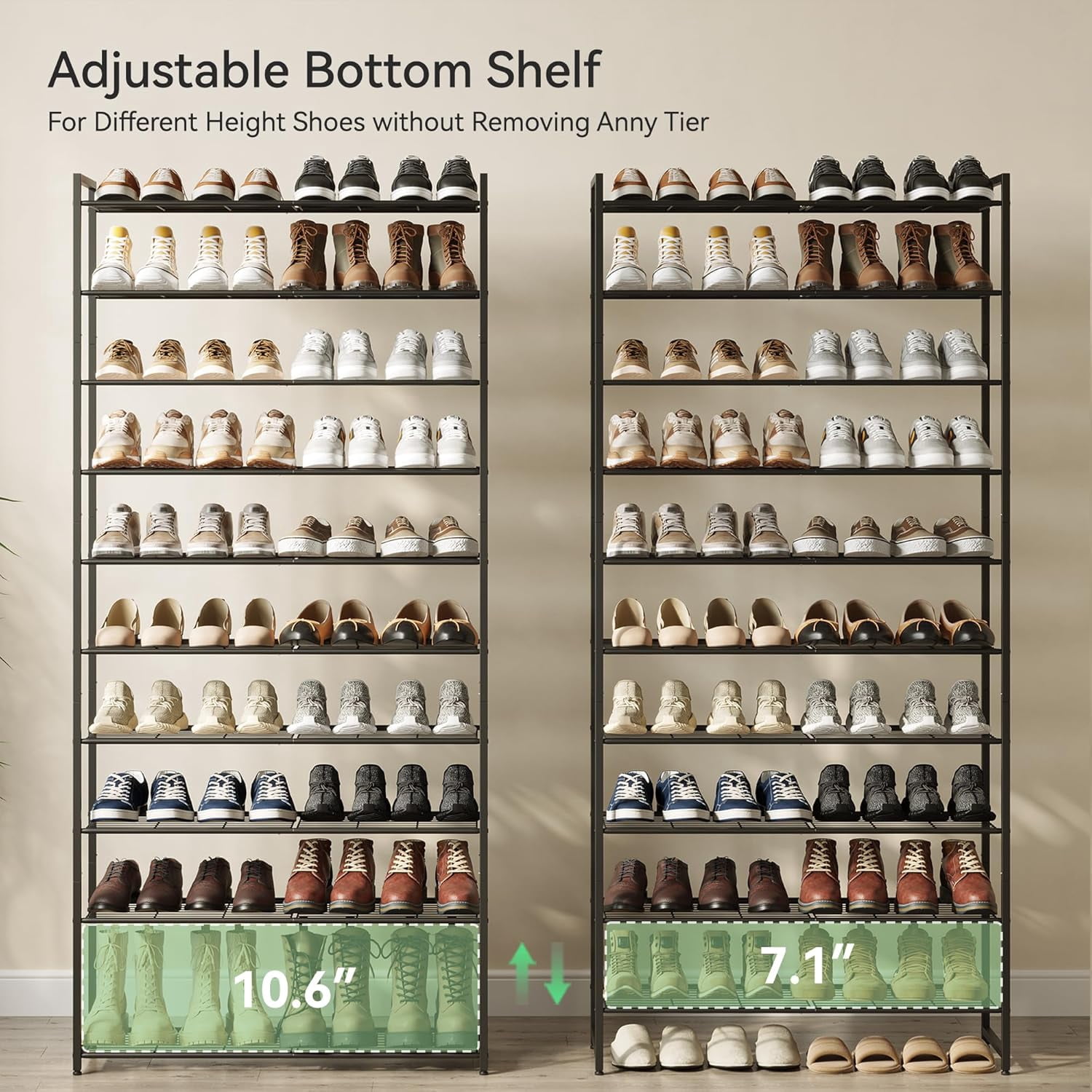 Shoe Rack for Closet, Metal Shoe Organizer, 8 Tier Garage Shoe Rack Max Holds 40 Pairs,Shoe Storage Shelf,Entryway