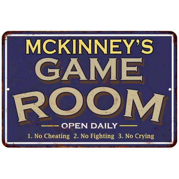 MCKINNEY'S Blue Game Room Sign Metal 8 x 12 High Gloss Metal 208120002290