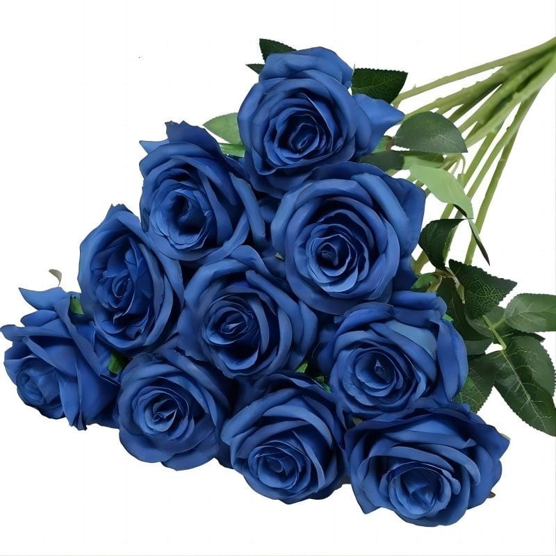 Morttic 24Pcs Fake Roses, Big Flower Head Blue Roses Artificial Flowers with Stems for Wedding Decorations, Fake Roses Bouquet for DIY Home Party Decor