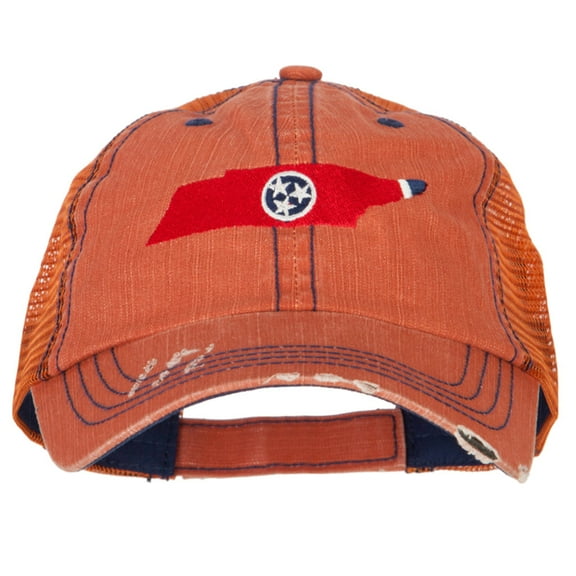 Tennessee State Map Flag Embroidered Low Profile Cotton Mesh Cap - Orange OSFM