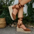 thumbnail image 3 of Rokment Espadrilles Platform Dressy Shoes for Women Bride Wedding Summer Fall Elegant Casual Leather Pointed Closed Toe Wedge Heeled Satin Strappy Sandals Brown Size 9, 3 of 6