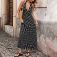 thumbnail image 2 of Tqcoqu Womens Deep V-Neck Polka Dot Print Halter Boho Long Maxi Dresses,Black Women's S-XXL, 2 of 10