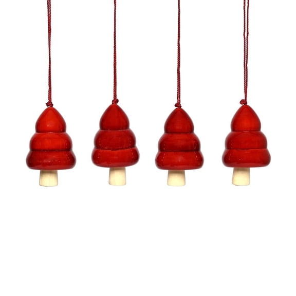 Natriel Handcrafted Wooden Christmas Tree Ornaments, Red Bell Shaped Decorative Hanging, Traditional Holiday Decor, 1.5 x 5 Inches, 4 Pack