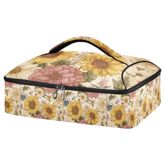 Iauyy Casserole Carrier for Hot Food Insulated Casserole Travel Carry Bag with Lid Food Warmer Bag for Party/Picnic,Retro Daisy