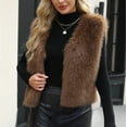 thumbnail image 3 of Cropped Faux Fur Vest Women Open Front Winter Cardigan Vests Soft Fall Waistcoat Jacket Outwear Brown, L, 3 of 6
