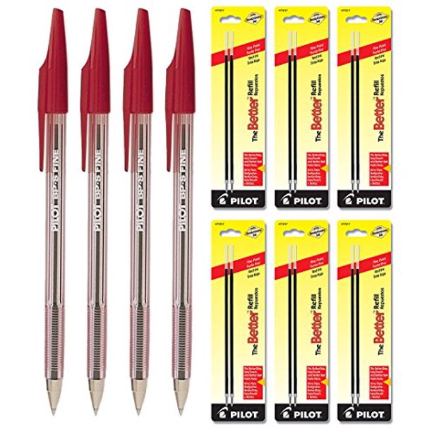 Pilot The Better Ballpoint Stick Pens, Fine Point Red Ink 4 Pens & 12