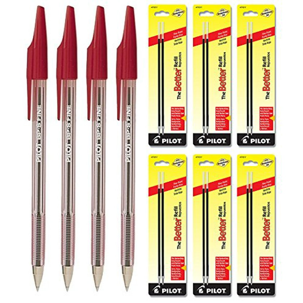 Pilot The Better Ballpoint Stick Pens, Fine Point Red Ink 4 Pens & 12