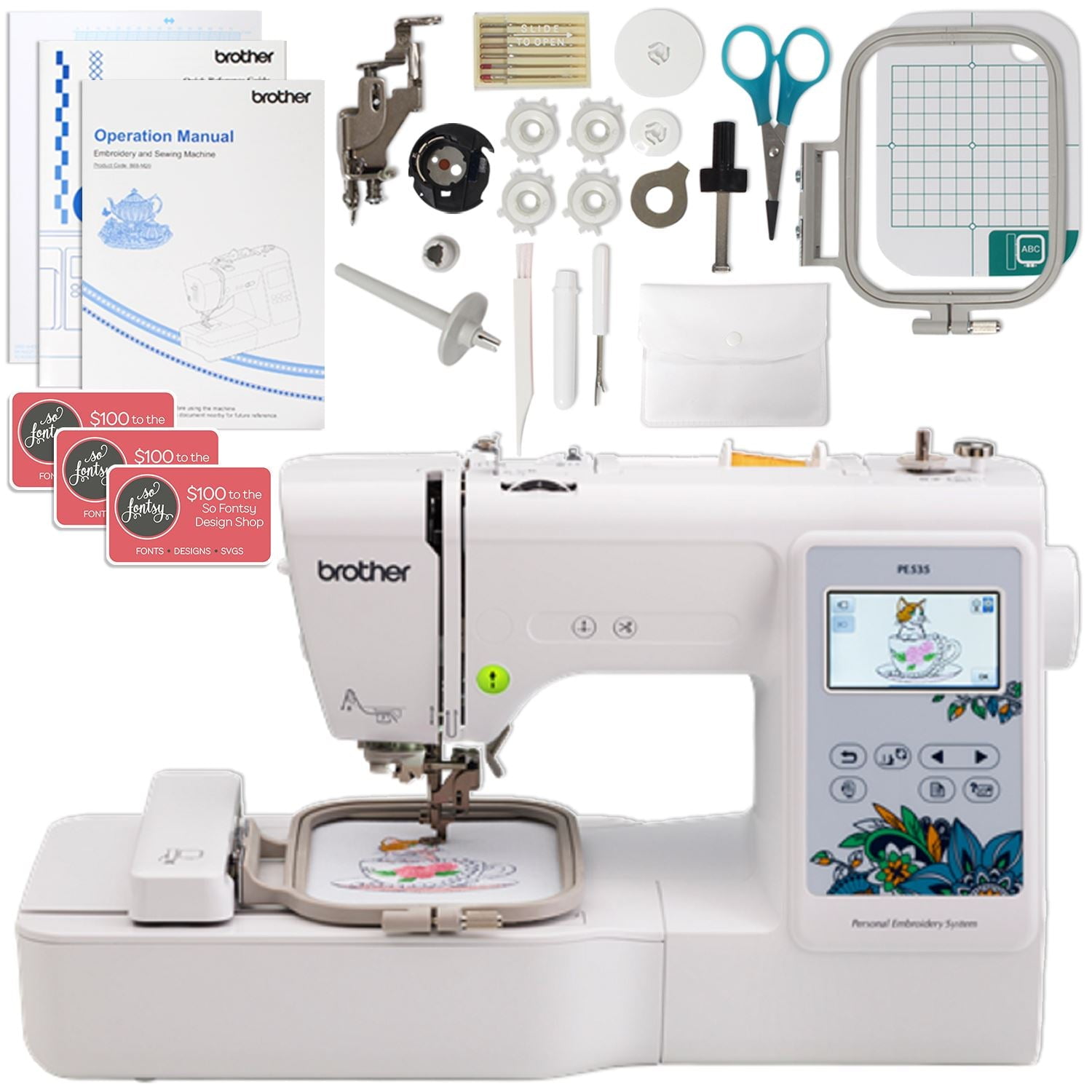 Brother PE535 Embroidery Machine Bundle 4" x 4"