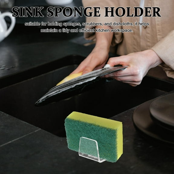 HEMOTON 2-Pack Acrylic Kitchen Sink Sponge Holder and Dishcloth Rack, Space-Saving Organizer with Efficient Drainage, Clear Design