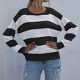 thumbnail image 2 of GEWSEY Womens 2025 Fall Striped Sweaters Long Sleeve Crew Neck Shirts Ribbed Knit Color Block Lightweight Pullover Sweater Top (Black, L), 2 of 8
