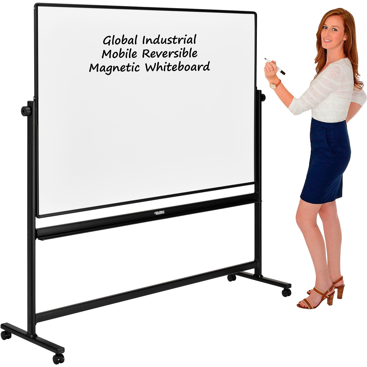 Rolling Magnetic Dry Erase Whiteboard, Double Sided Reversible, 72 x 48, Black Frame
