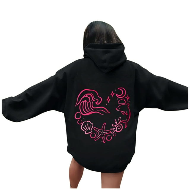 SHIXIAOO Chandail à Capuche Décontracté pour Femmes avec Imprimé, Chandail Doux et Confortable pour Usage Quotidien Automne Hiver, Chandails en Molleton pour Femmes, Chandails en Molleton à Capuche pour Femmes, Veste de Nuit