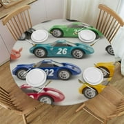 Race Car Round Fitted Tablecloth with Elastic Party Table Cloth Round Cover Round Table Cover Waterproof